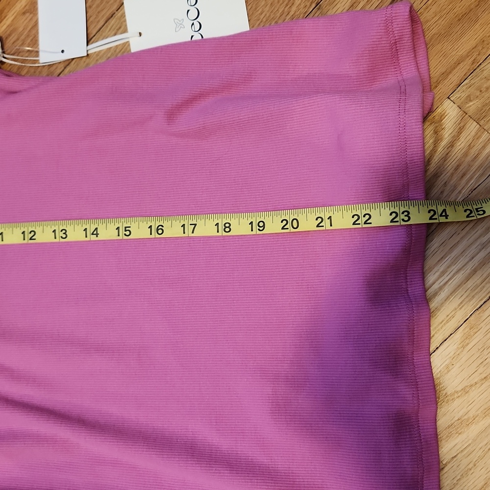 CeCe Vibrant Pink Rhinestone Button Henley Y2k Ribbed Ruffled Base Layer Shirt - Picture 16 of 16